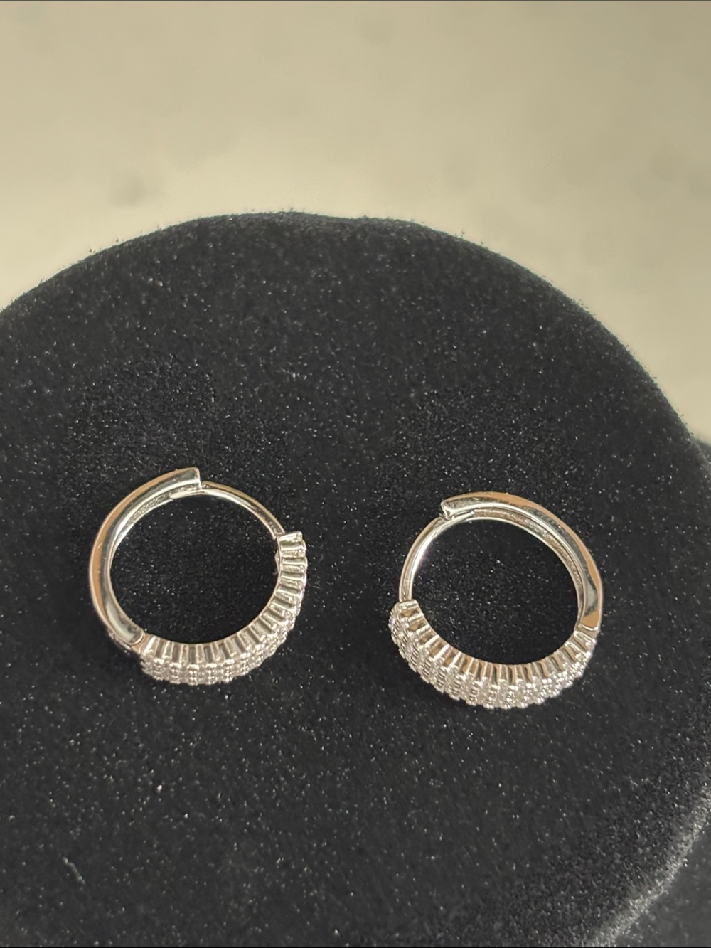 Sterling Silver Moissanite Huggie Hoop Earrings, 0.44 CTW, VVSD Color - Picture 5 of 9